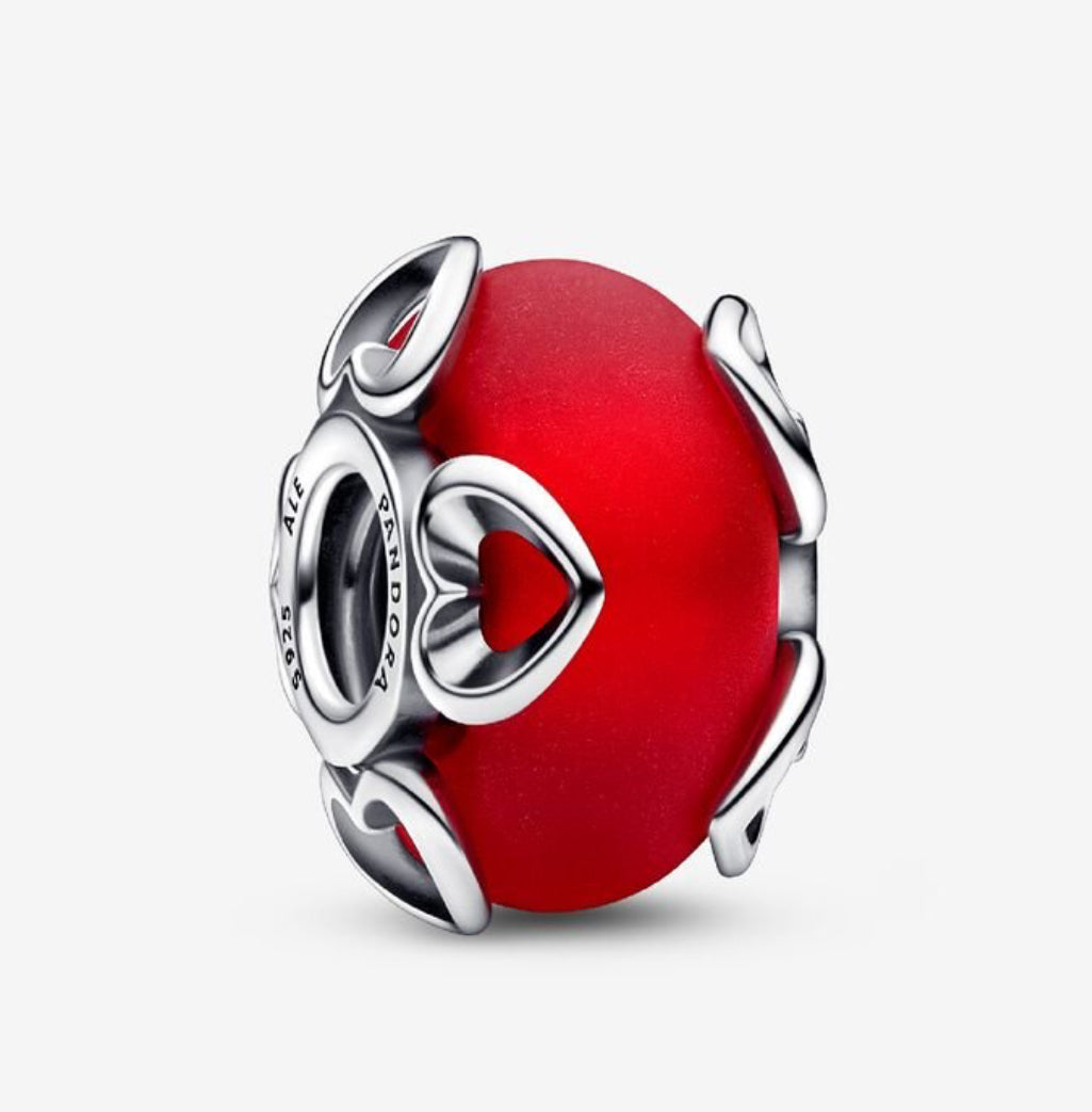 Charm de Murano rojo y corazones PANDORA