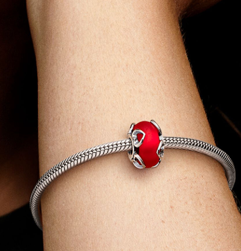 Charm de Murano rojo y corazones PANDORA
