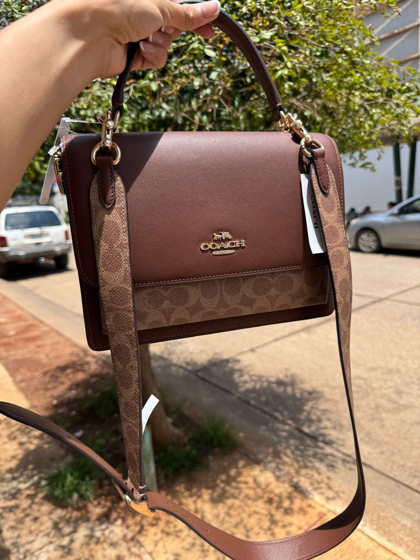 Strap Coach Cafe con Logo (SOLO STRAP, no incluye la bolsa)