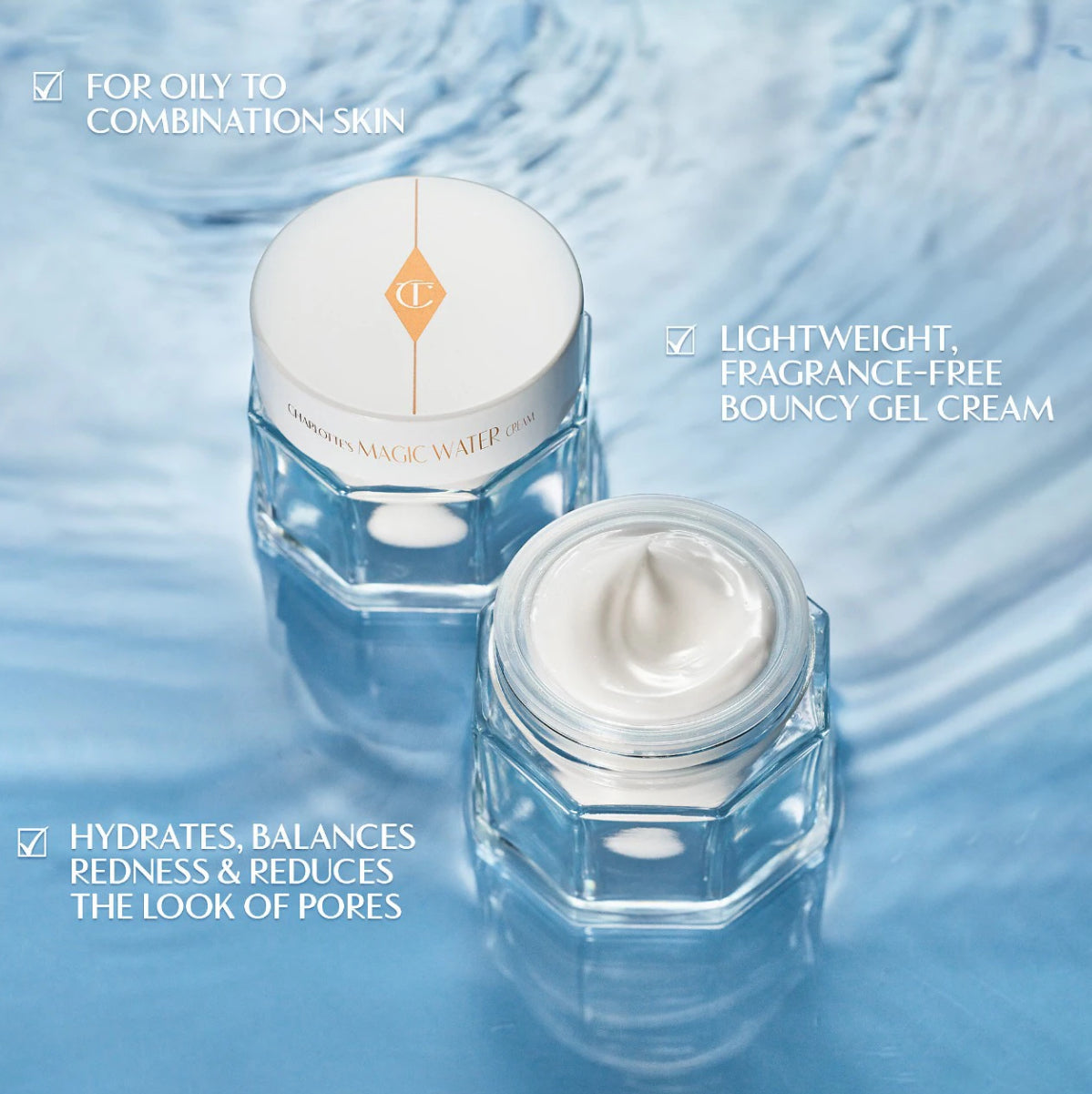 Charlotte Tilbury Magic Water Cream Refillable Gel Moisturizer with Niacinamide