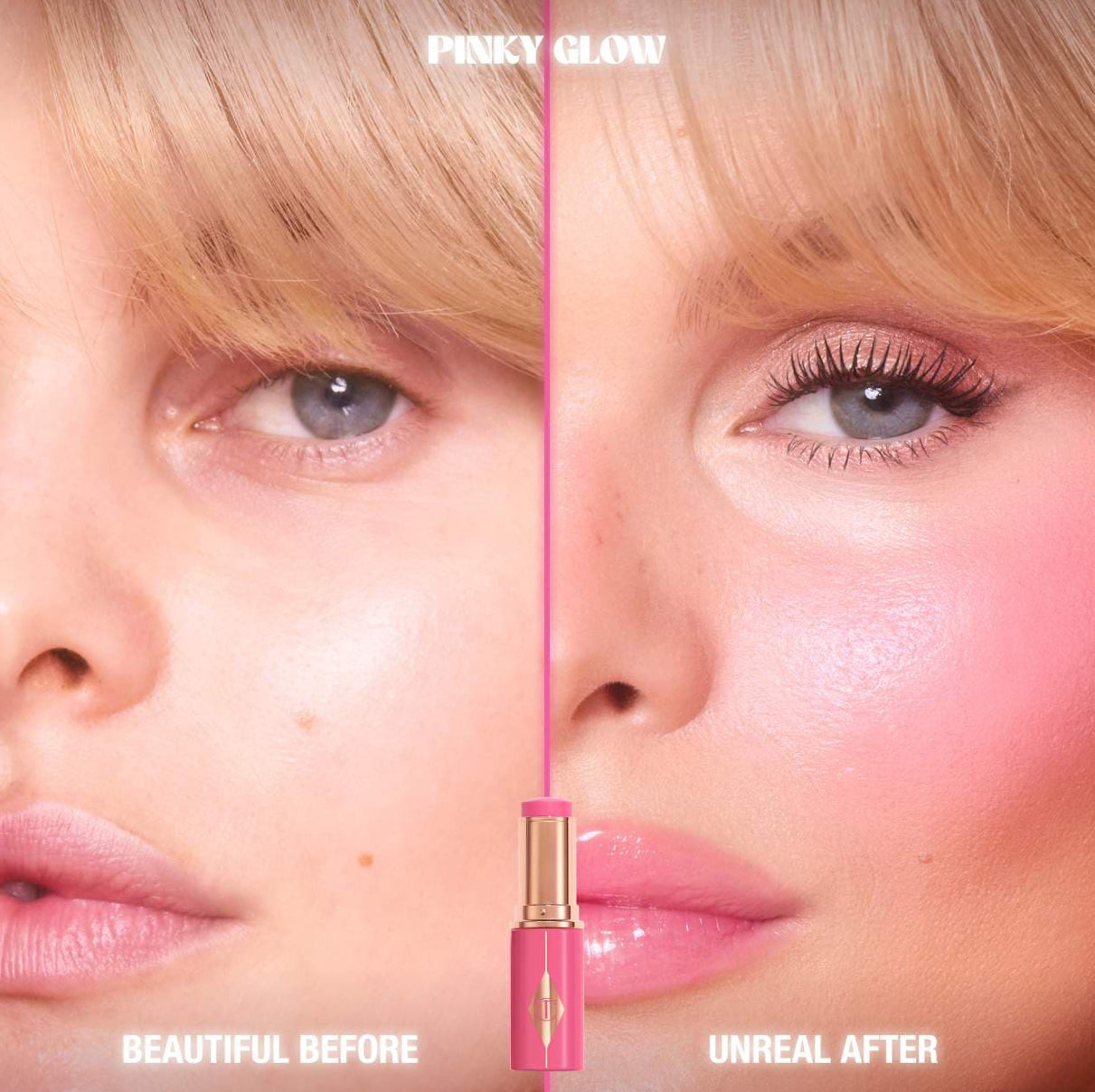 Charlotte Tilbury Unreal Lip + Cheek Glow Blush Stick with Hyaluronic- PINK GLOW