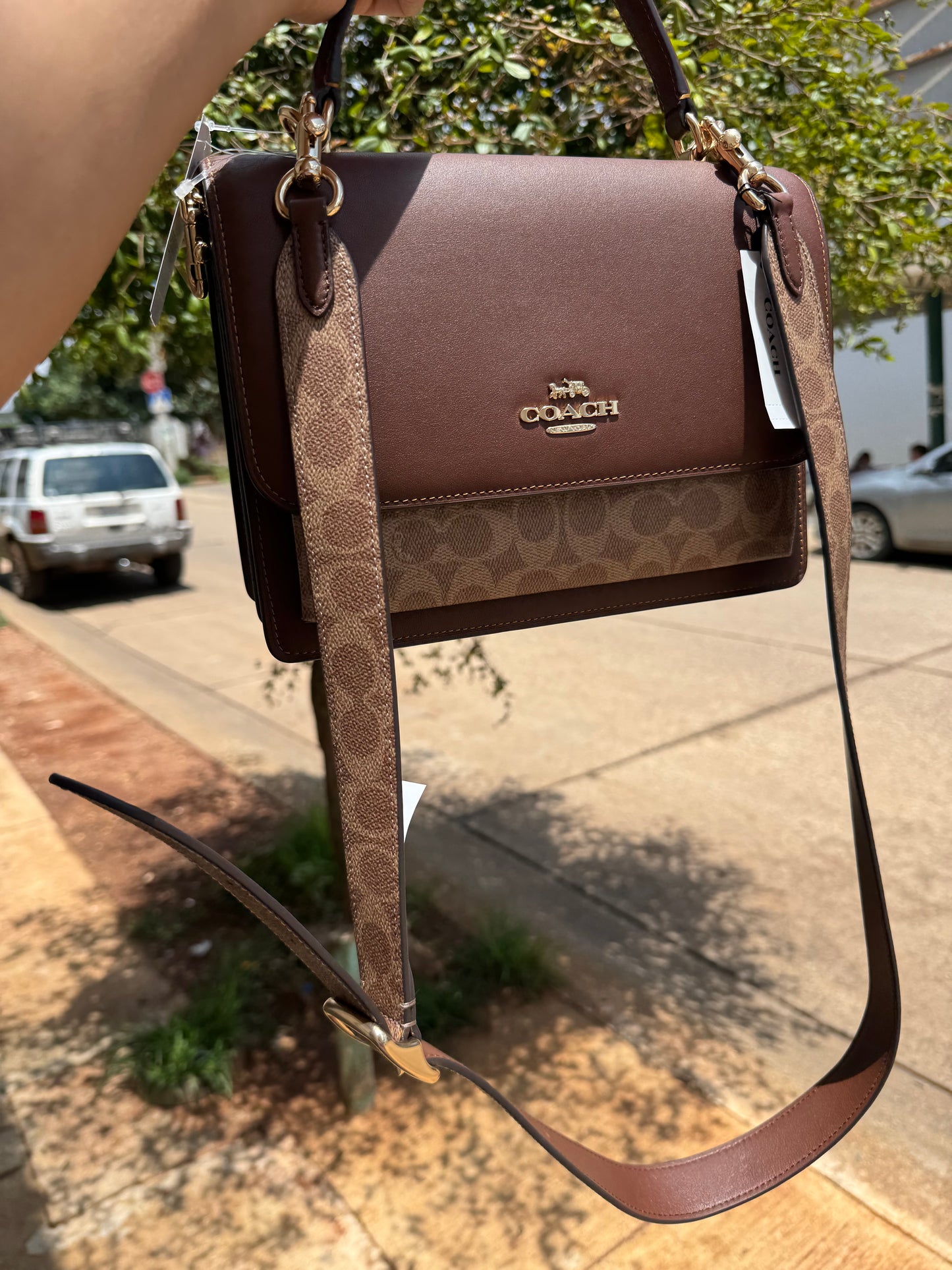Strap Coach Cafe con Logo (SOLO STRAP, no incluye la bolsa)