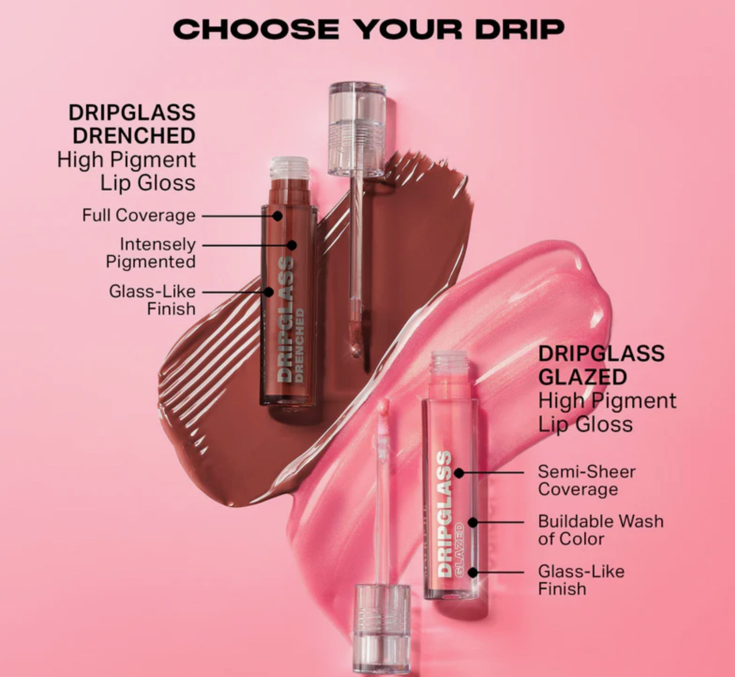 Dripglass Glazed High Shine Lip Gloss MORPHE- Pink Mirror