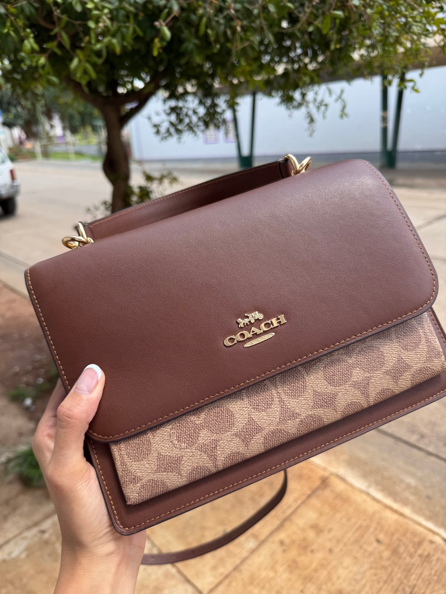 Klare Top Handle Bag In Signature Canvas Café COACH