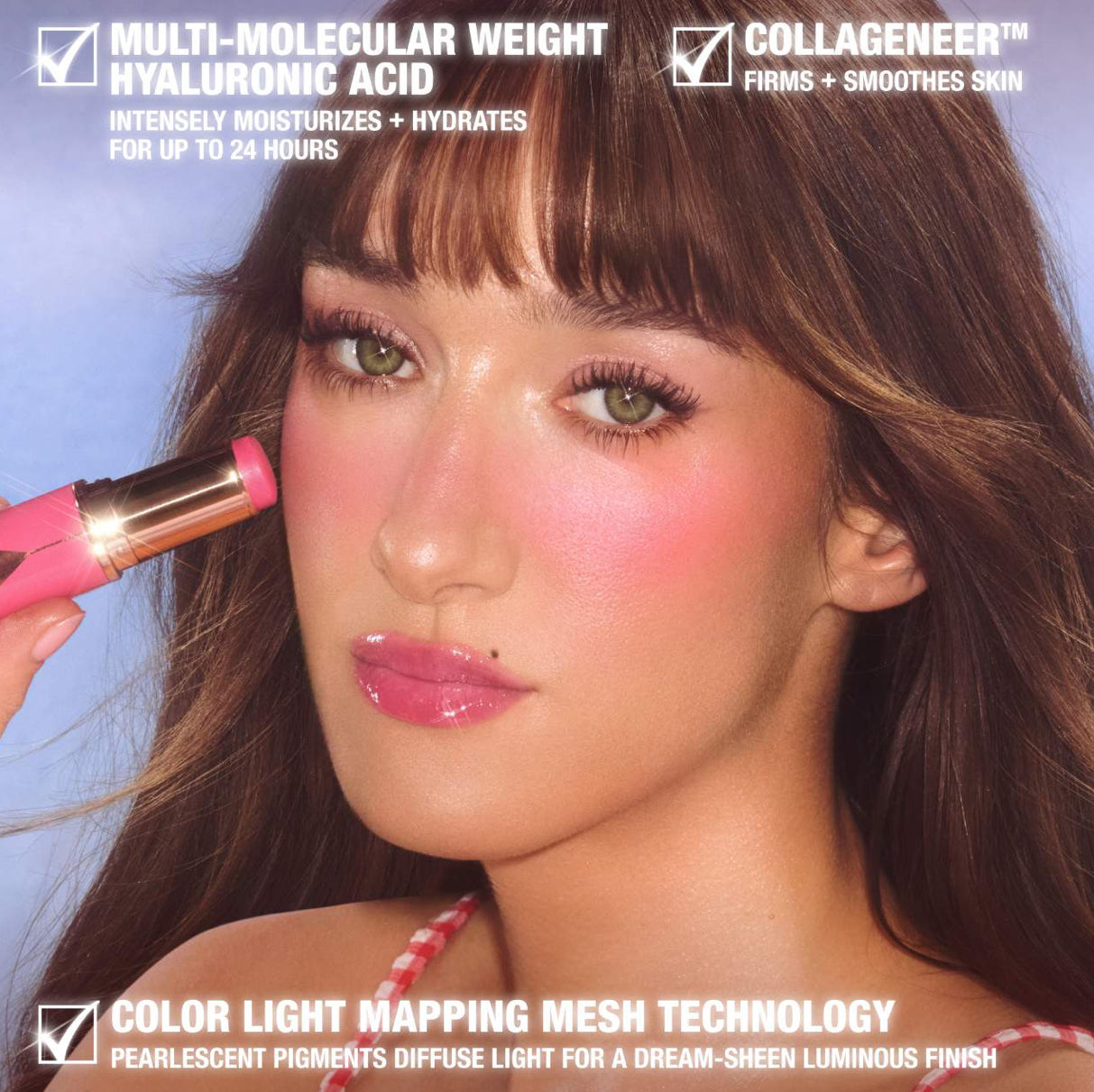 Charlotte Tilbury Unreal Lip + Cheek Glow Blush Stick with Hyaluronic- PINK GLOW