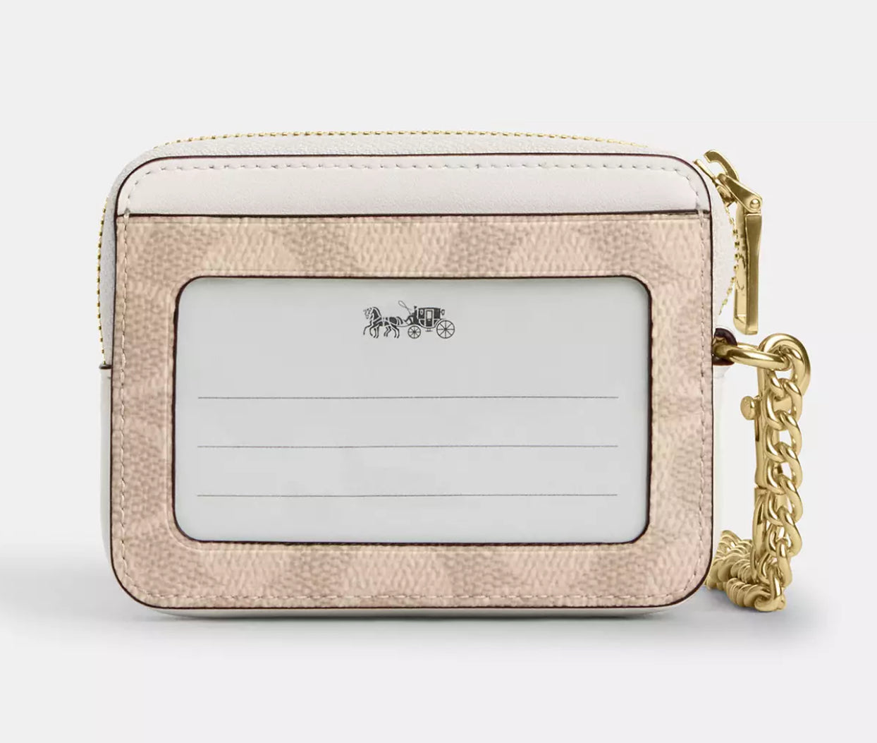 Zip Card Case Coach In Signature Canvas Beige con Blanco