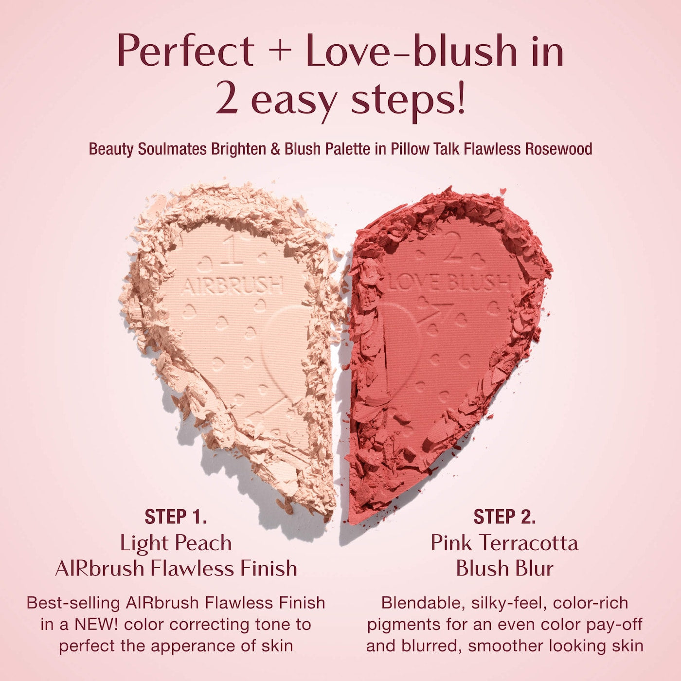 Charlotte Tilbury- Pillow Talk Beauty Soulmates Airbrush Flawless Finish Brightening and Blush Powder Palette - FLAWLESS ROSEWOOD