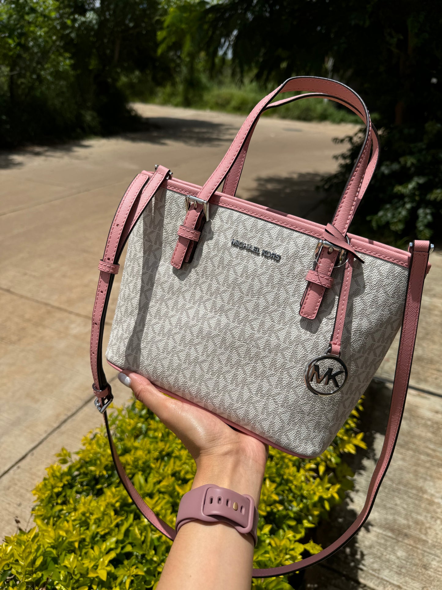 Extra Small Tote Bag Michael Kors Logo con Rosa