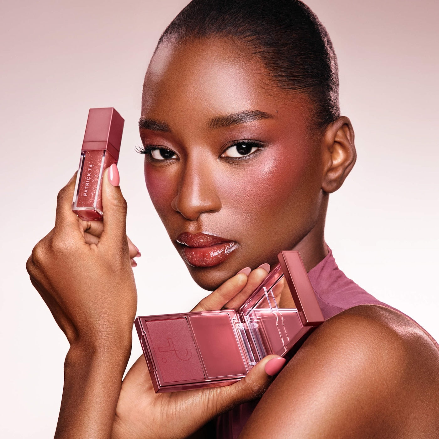 PATRICK TA Patrick's Glow and Gloss Set: Major Headlines Blush Duo and Lip Gloss Makeup Gift Set- WARM ME UP