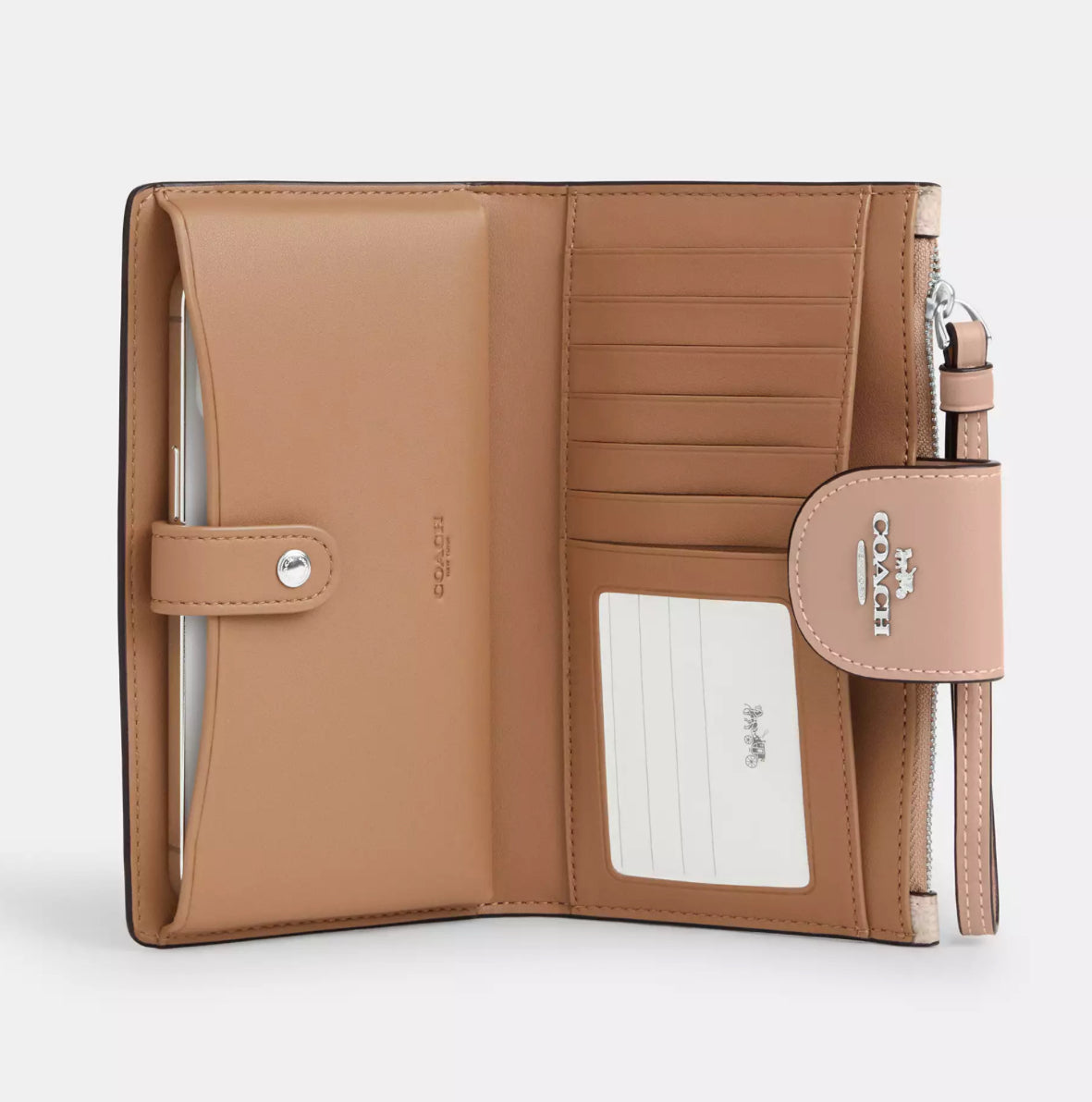 Phone Wallet COACH In Signature Canvas Silver/Sand/Taupe