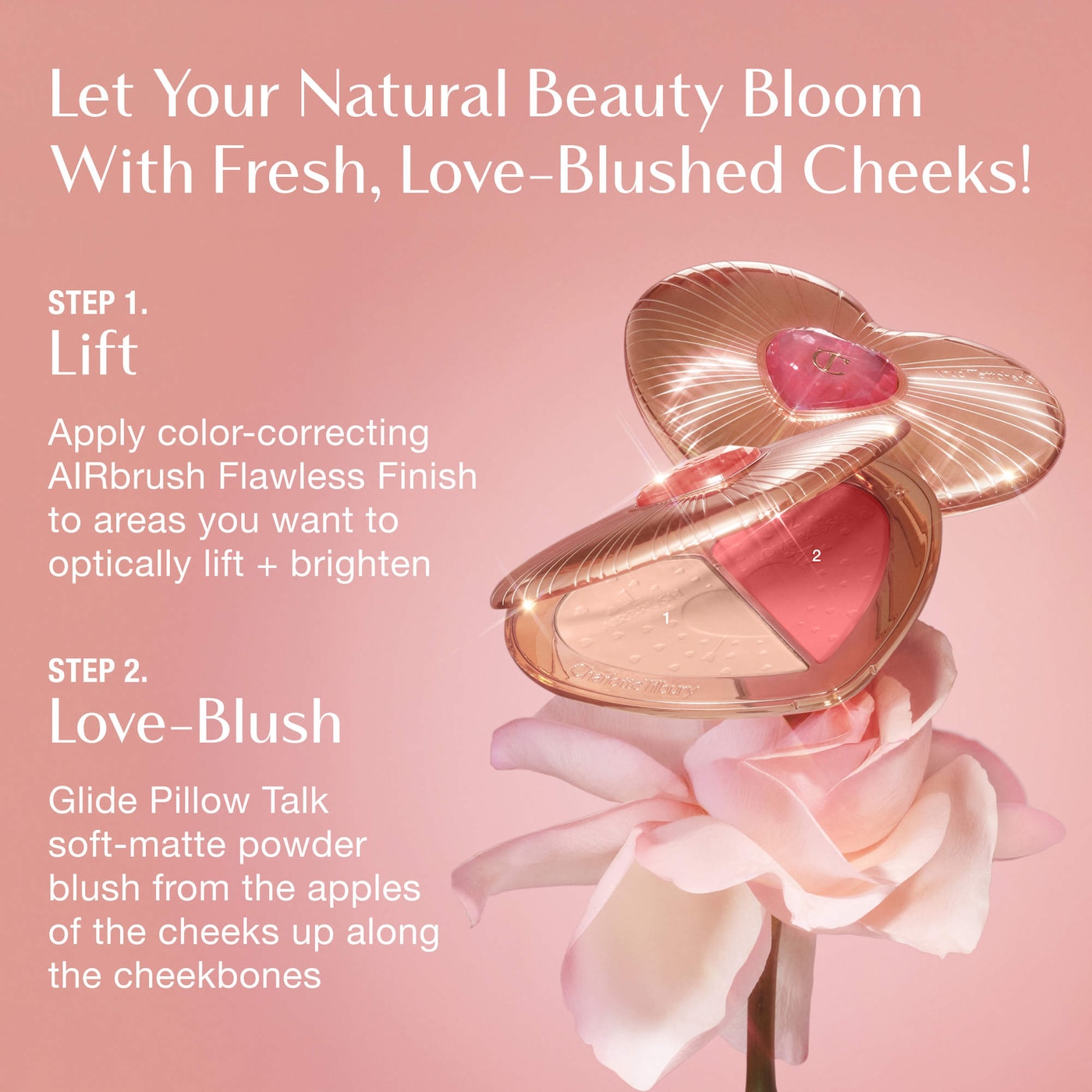 Charlotte Tilbury- Pillow Talk Beauty Soulmates Airbrush Flawless Finish Brightening and Blush Powder Palette