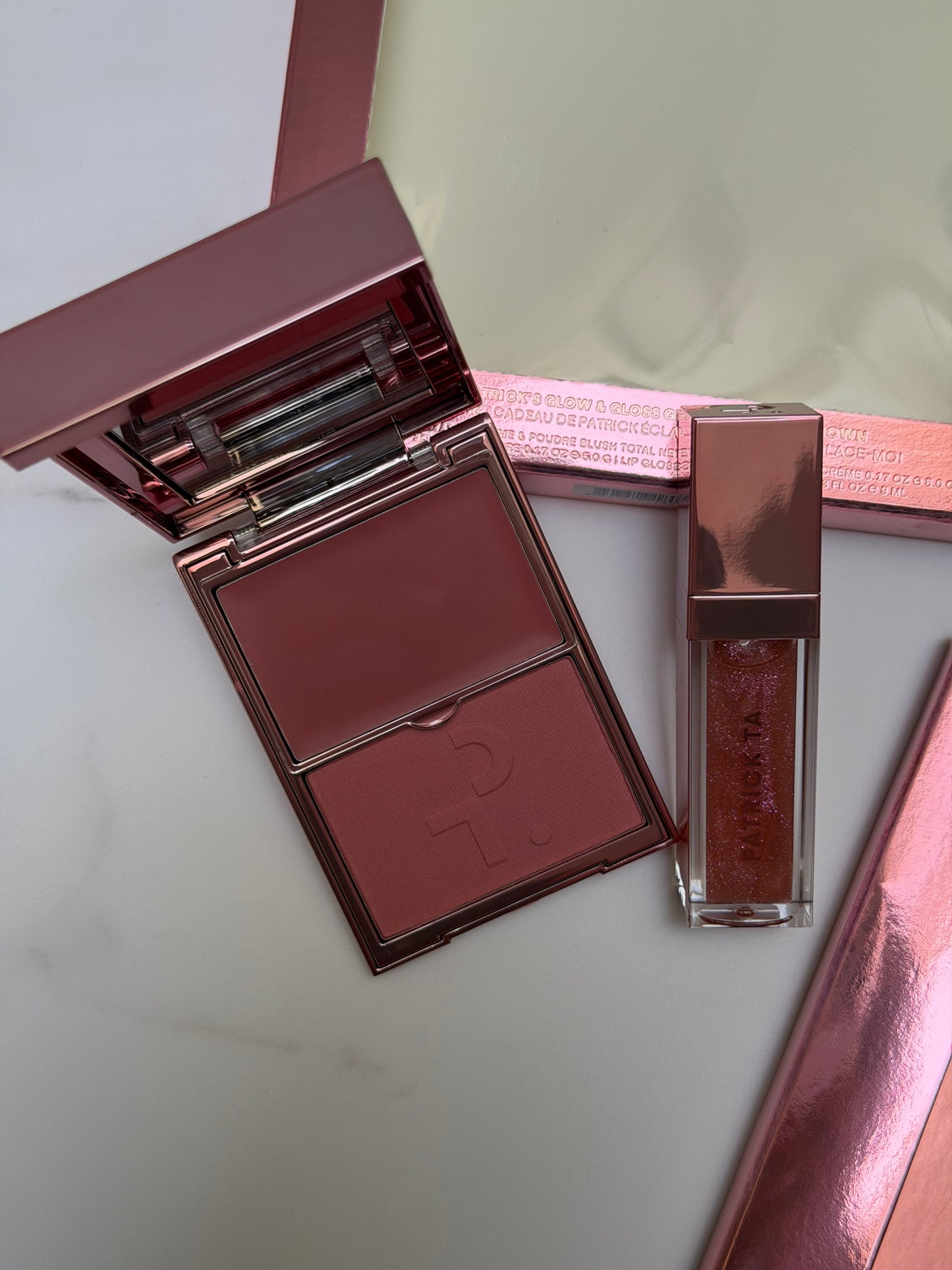 PATRICK TA Patrick's Glow and Gloss Set: Major Headlines Blush Duo and Lip Gloss Makeup Gift Set- WARM ME UP