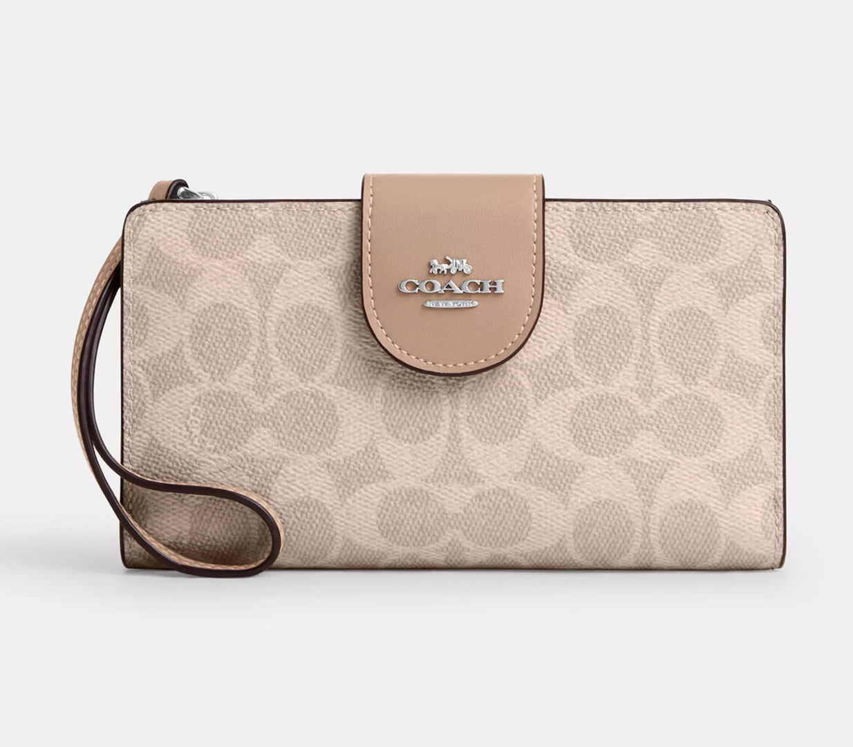 Phone Wallet COACH In Signature Canvas Silver/Sand/Taupe