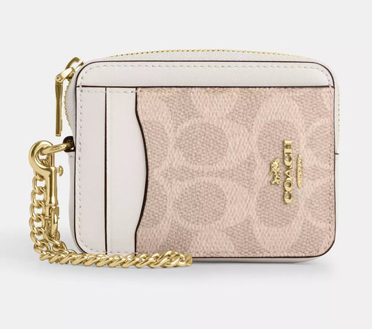 Zip Card Case In Signature Canvas COACH Beige con Logo