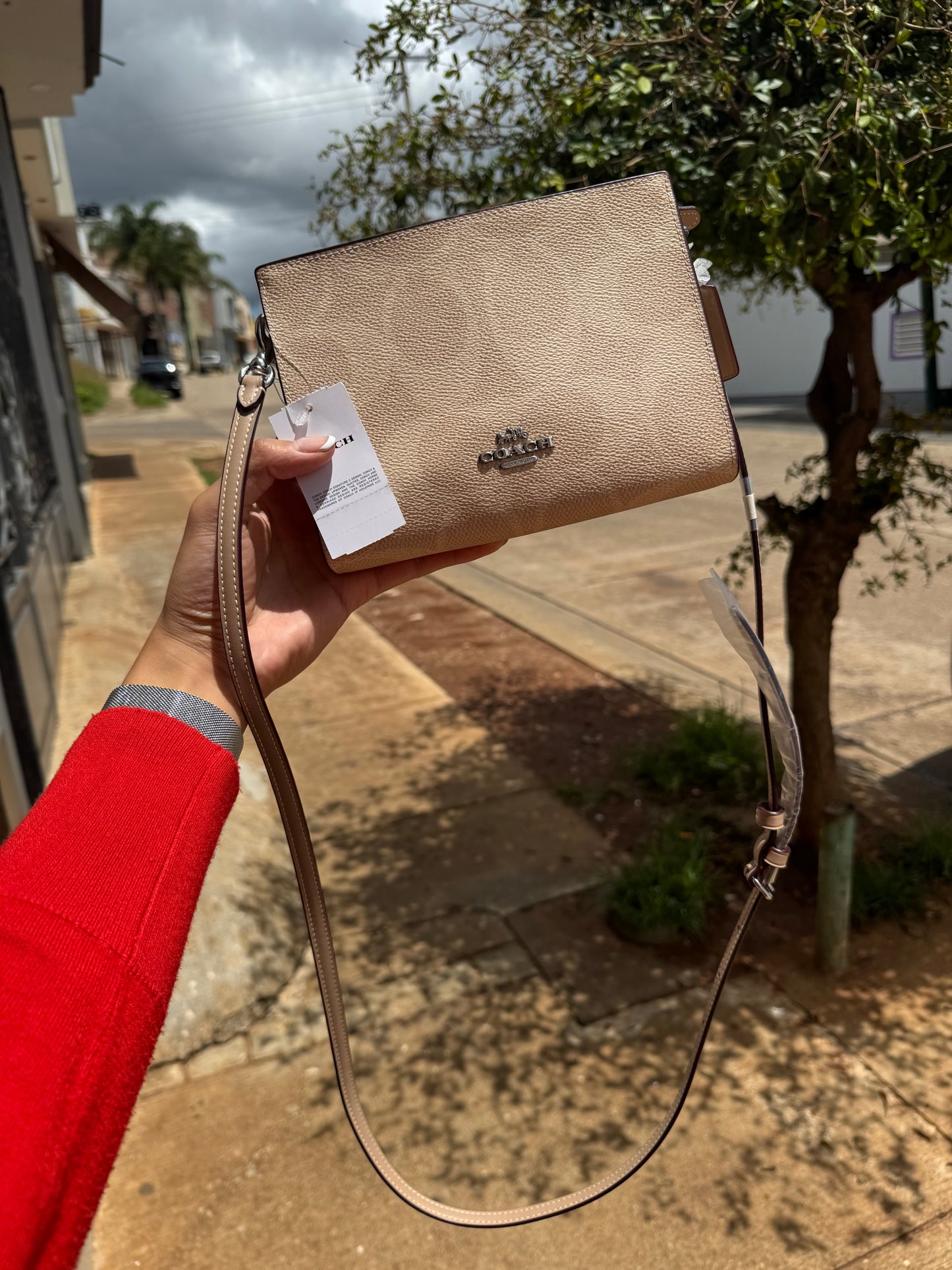 Slim Crossbody Bag In Signature Canvas COACH Silver/Sand/Taupe