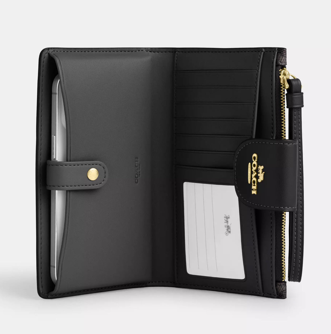 Phone Wallet COACH In Signature Canvas Gold/Walnut/Black