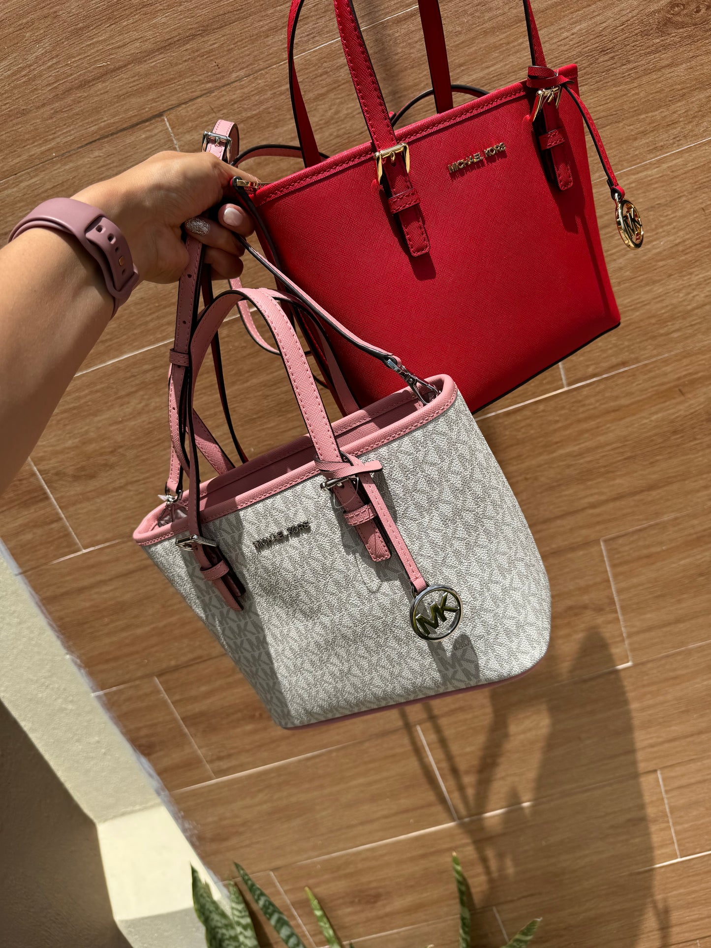 Extra Small Tote Bag Michael Kors Logo con Rosa