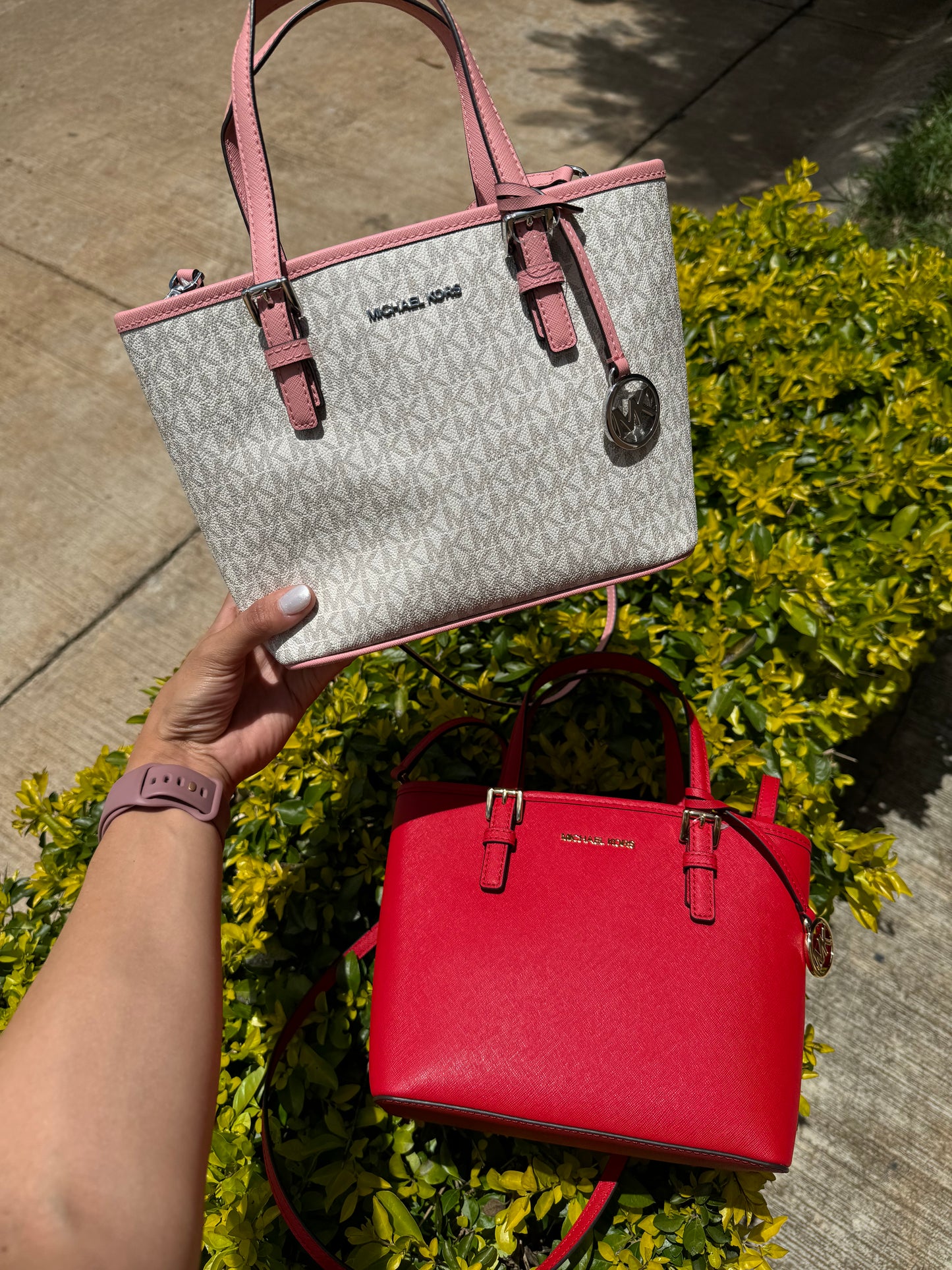 Extra Small Tote Bag Michael Kors Logo con Rosa