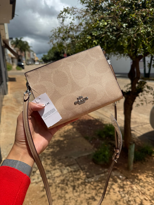 Slim Crossbody Bag In Signature Canvas COACH Silver/Sand/Taupe