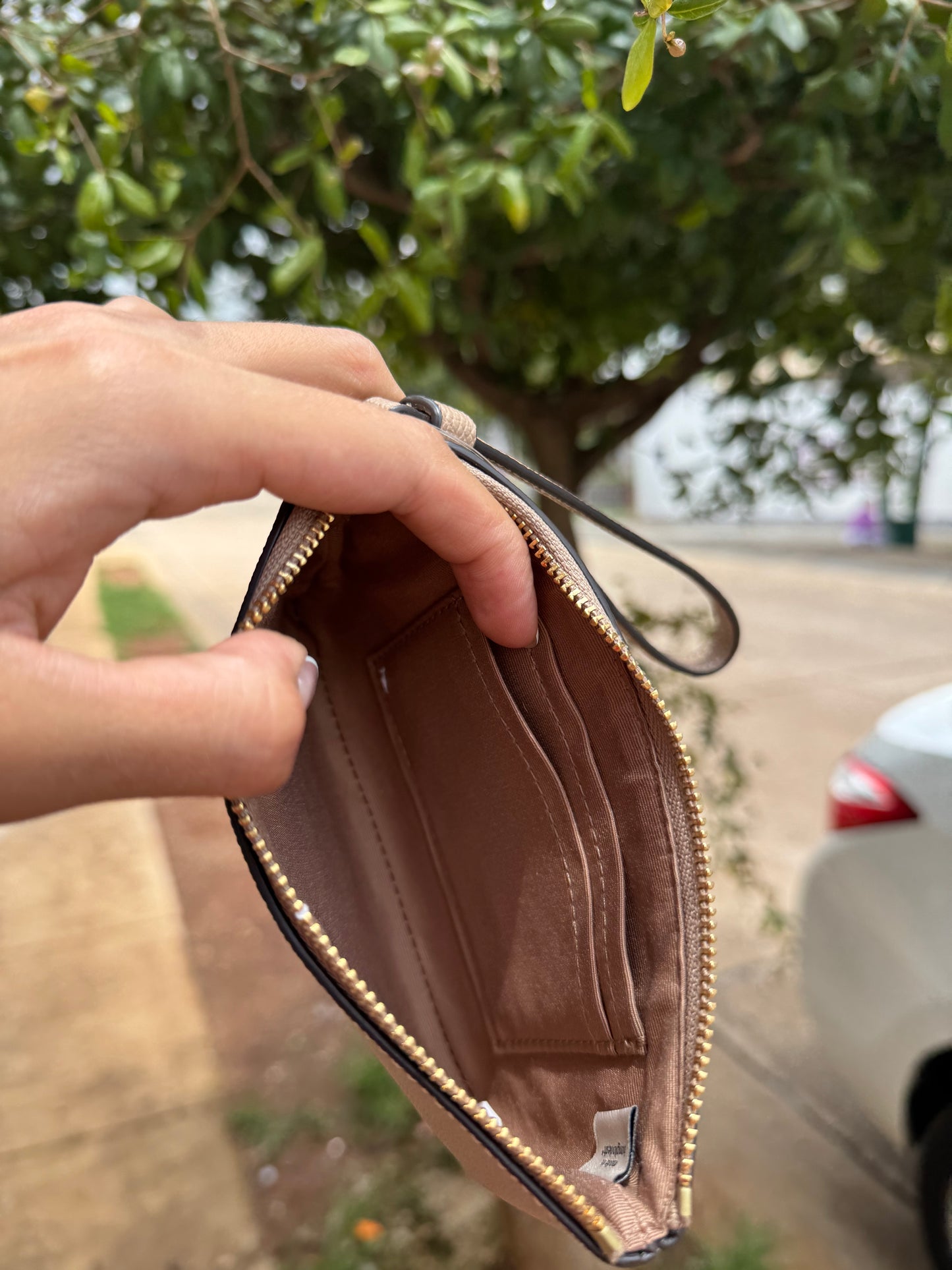 Muñequera Coach Sencilla chica de un cierre Beige