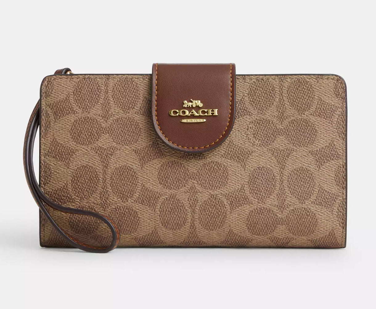 Phone Wallet COACH In Signature Canvas Gold/Tan/Brown