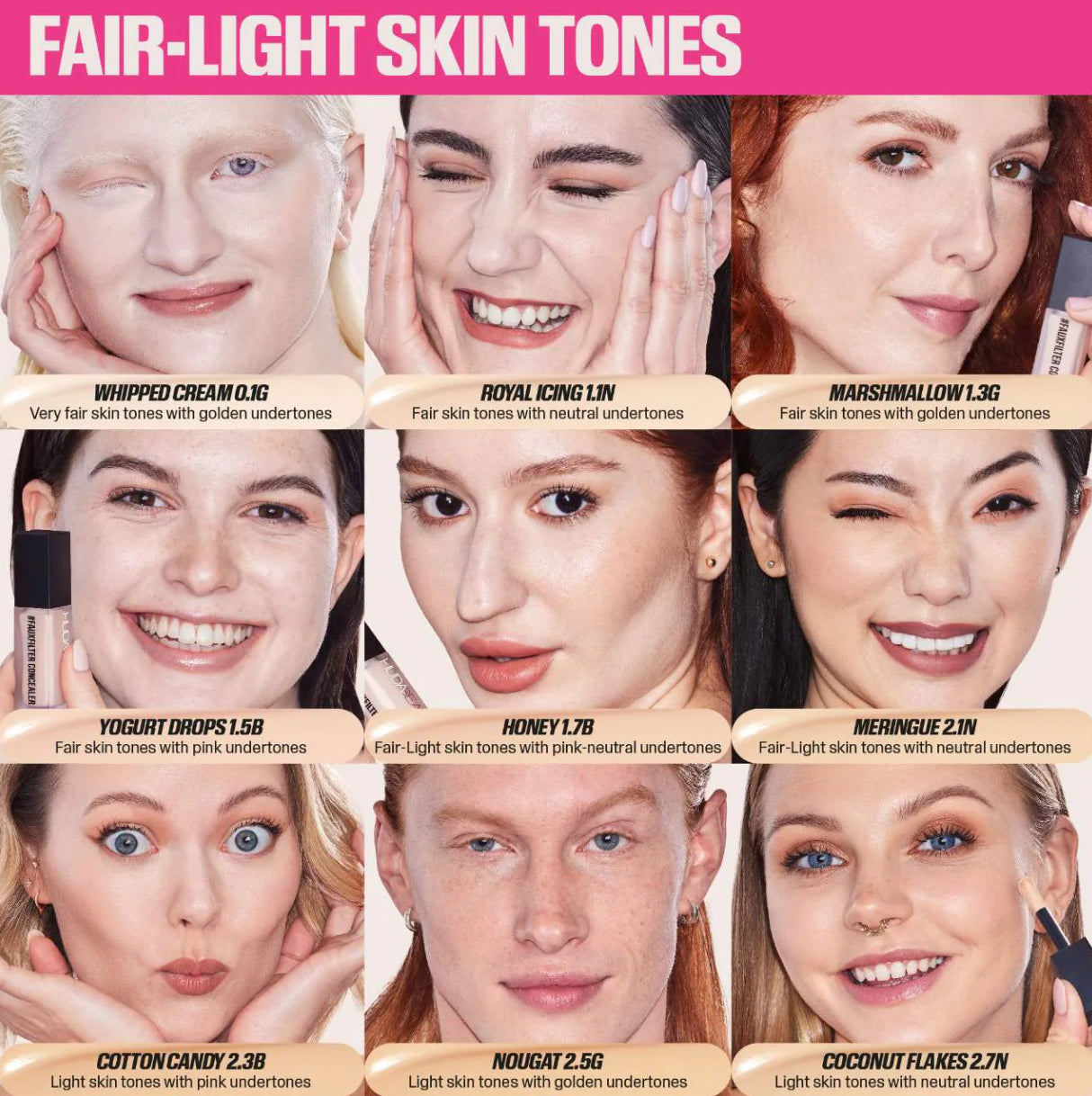 HUDA BEAUTY 
#FauxFilter Matte Buildable Coverage Waterproof Concealer Tono- 2.1N Meringue