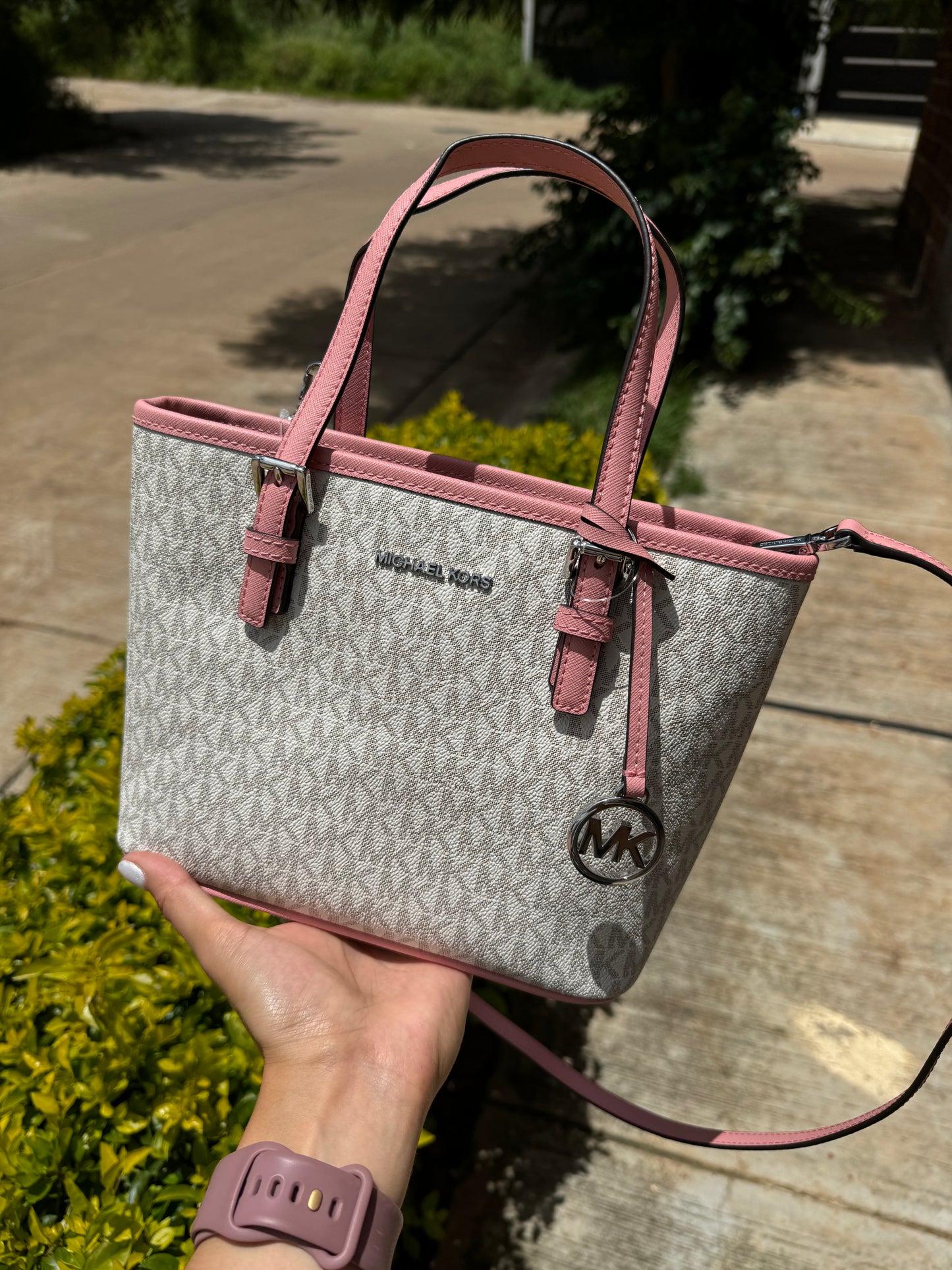 Extra Small Tote Bag Michael Kors Logo con Rosa