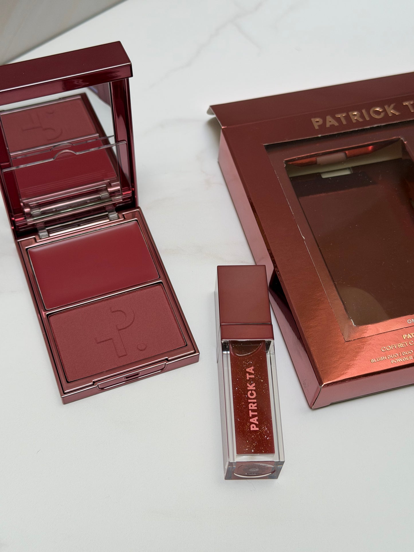 PATRICK TA Patrick's Glow and Gloss Set: Major Headlines Blush Duo and Lip Gloss Makeup Gift Set- WARM ME UP
