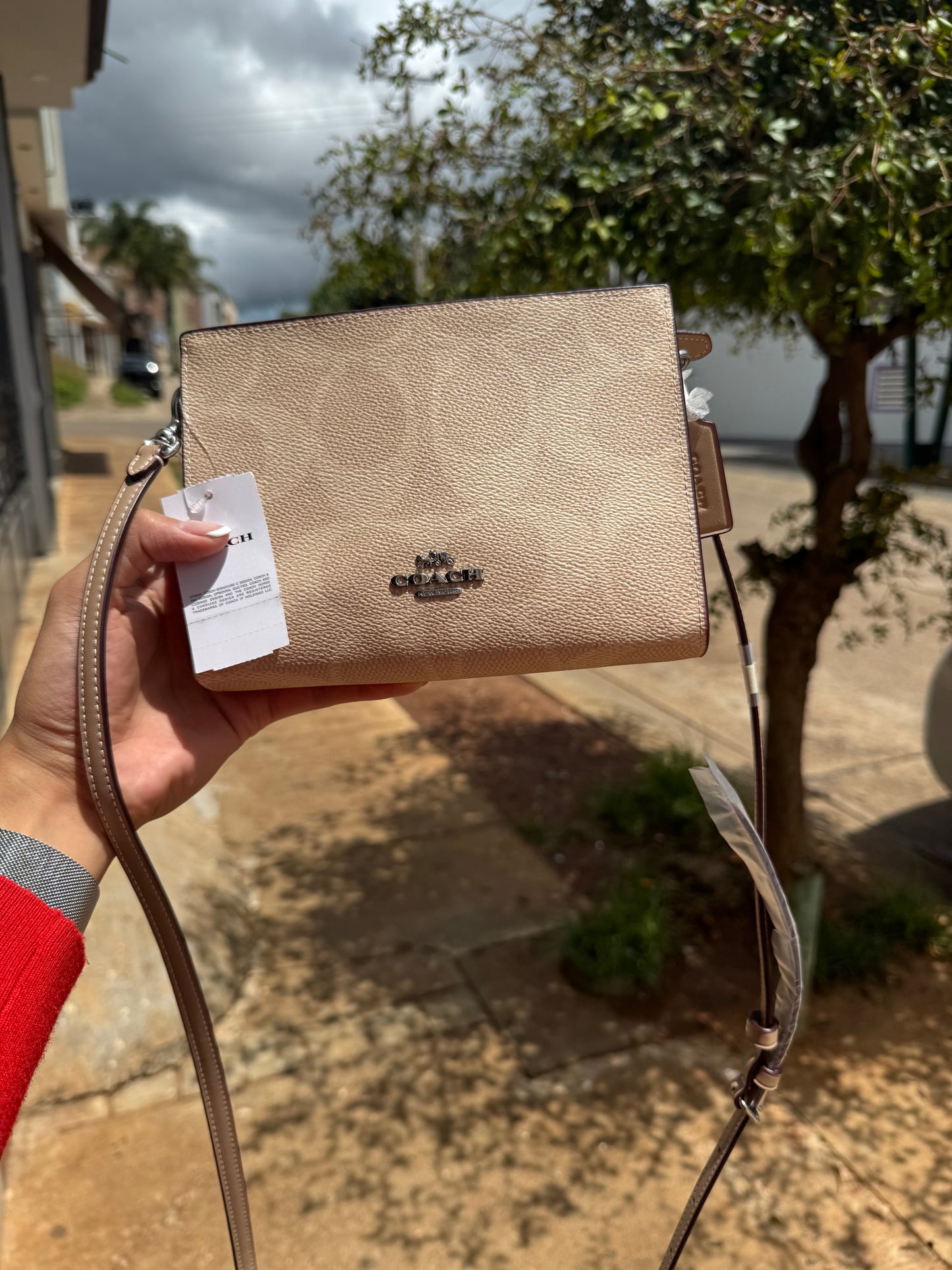 Slim Crossbody Bag In Signature Canvas COACH Silver/Sand/Taupe