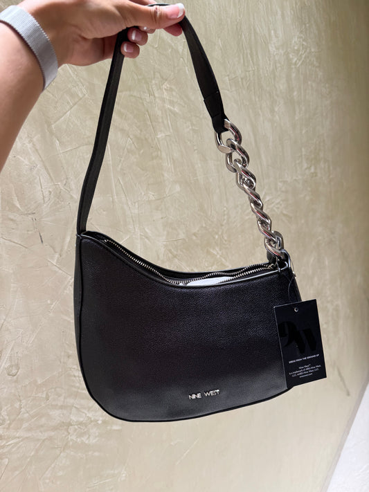 Shoulder Bag Nine West Negra cadena Plata