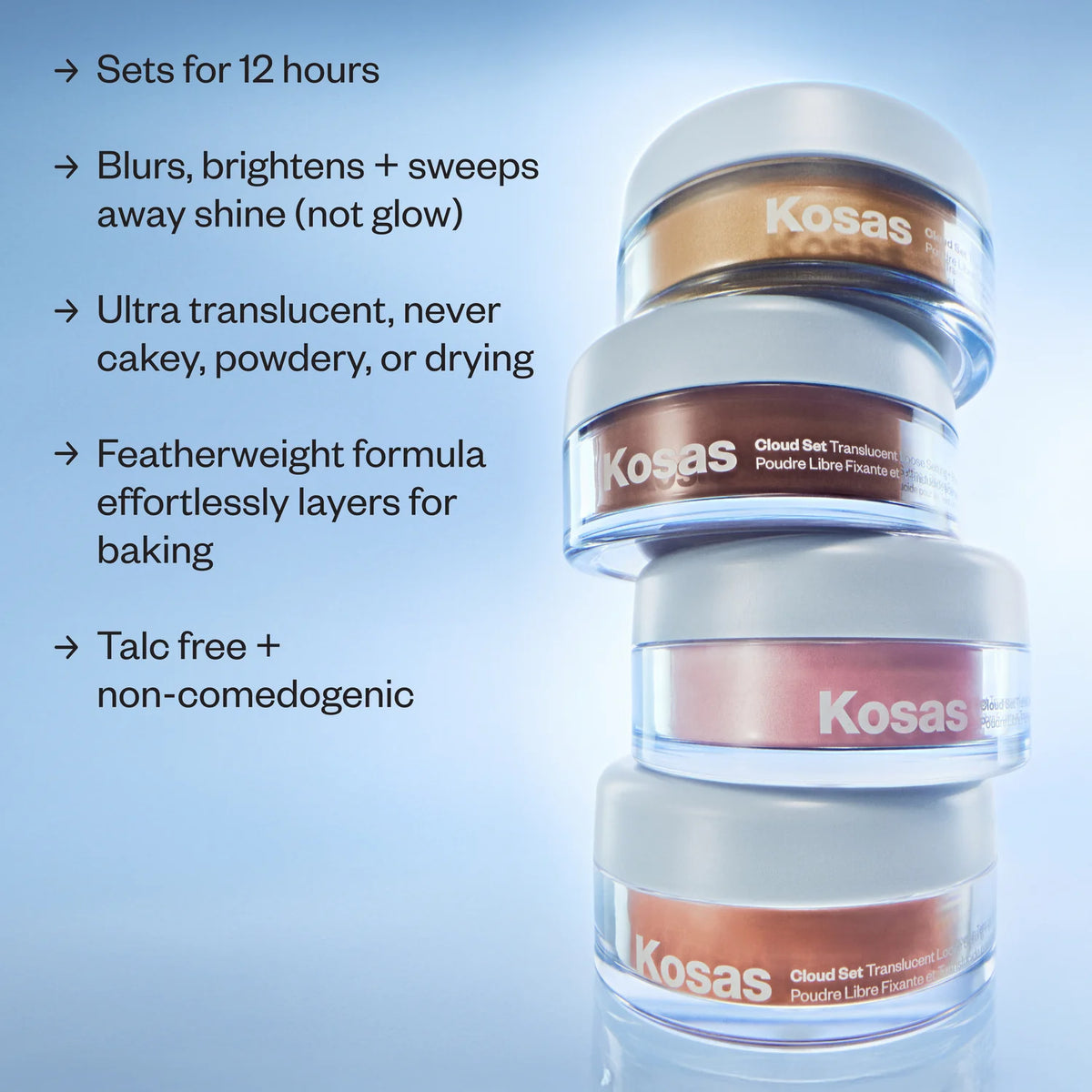Kosas-Mini Cloud Set Loose Powder-Translucent Setting + Blurring Powder tono- candy