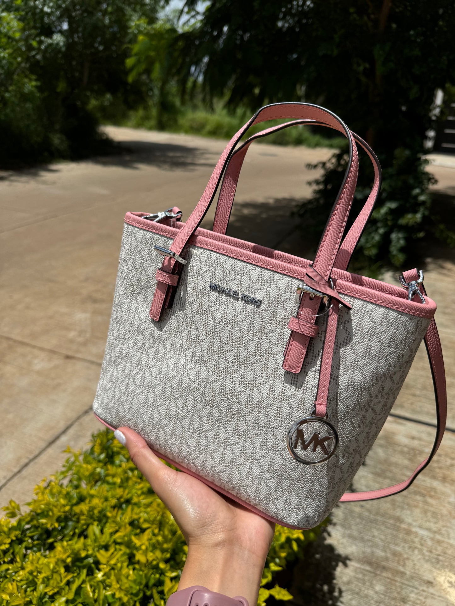 Extra Small Tote Bag Michael Kors Logo con Rosa