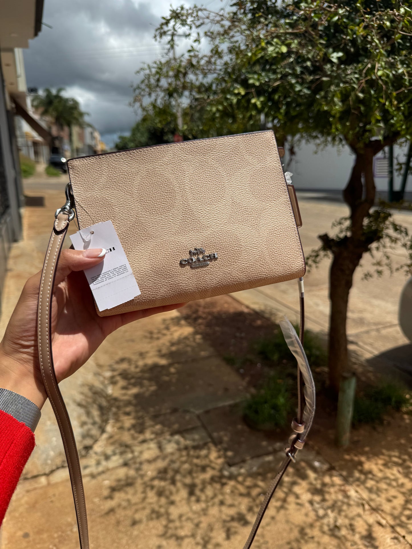 Slim Crossbody Bag In Signature Canvas COACH Silver/Sand/Taupe
