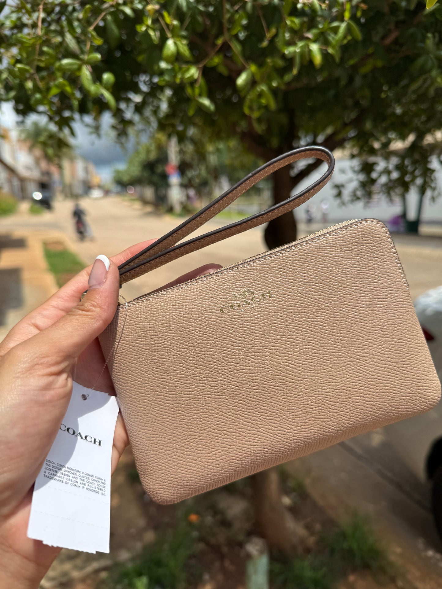 Muñequera Coach Sencilla chica de un cierre Beige