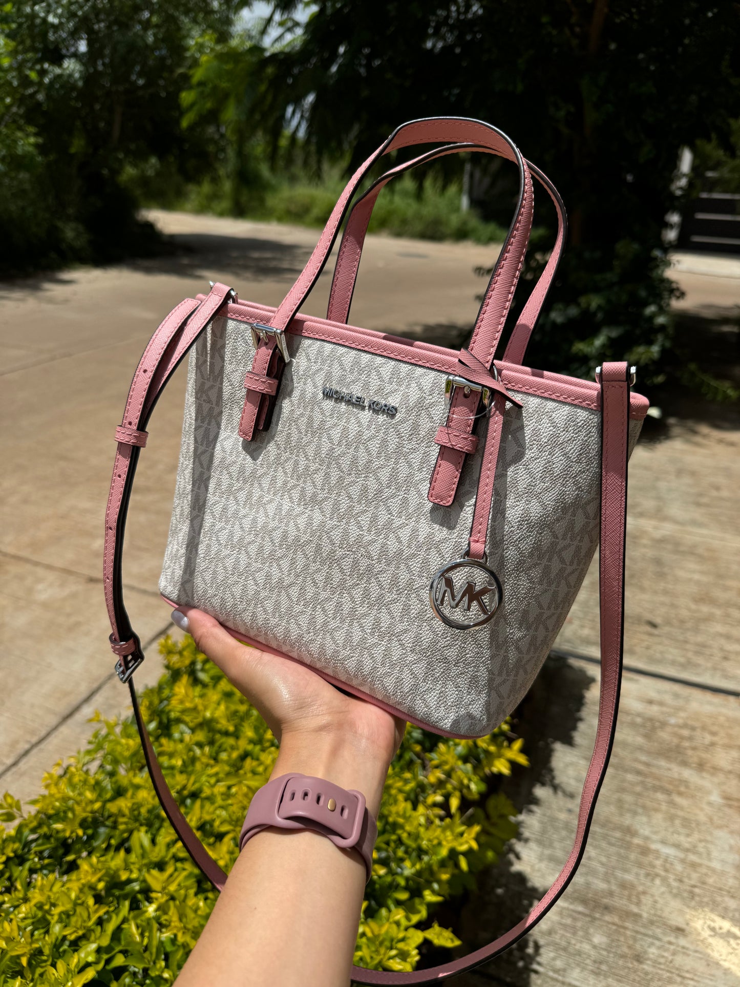 Extra Small Tote Bag Michael Kors Logo con Rosa