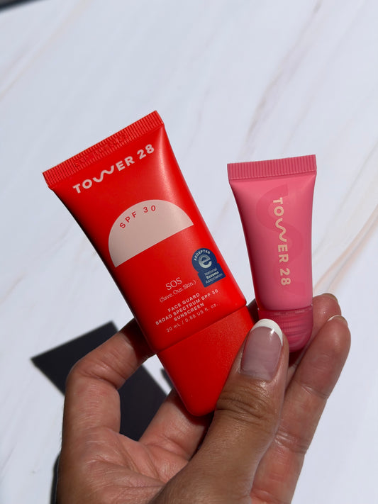 Tower 28- Travel size SOS FaceGuard SPF30- MINI LipSoftie lip Treatment
