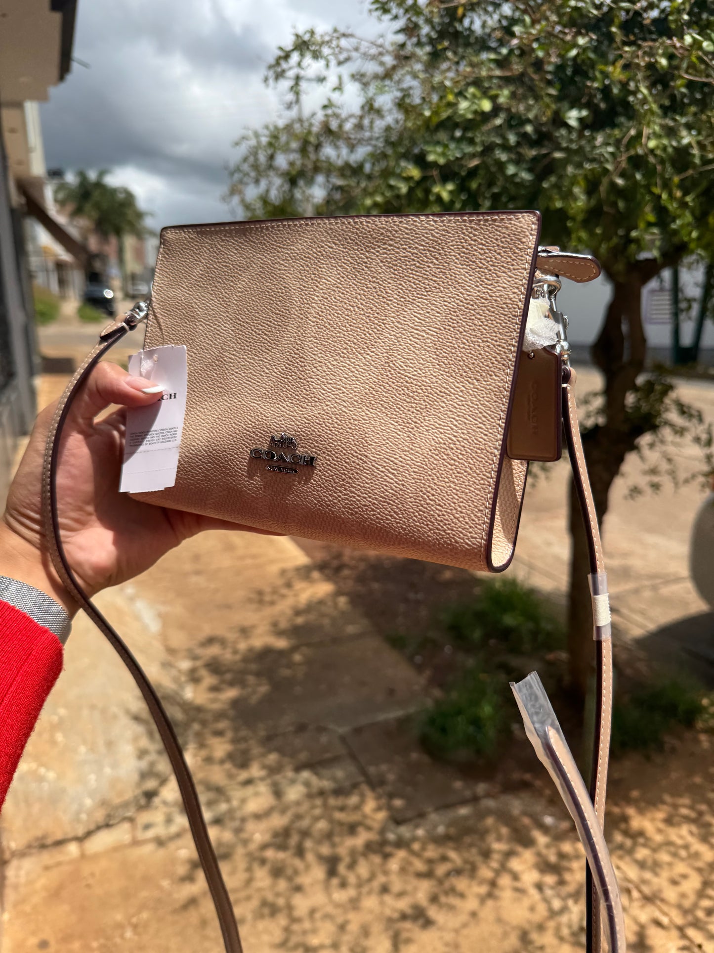 Slim Crossbody Bag In Signature Canvas COACH Silver/Sand/Taupe