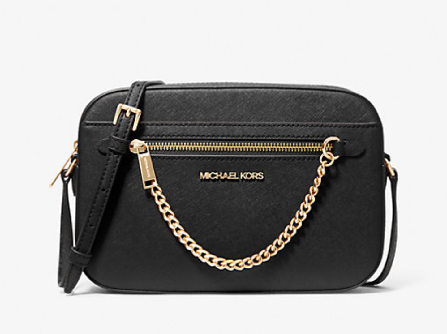 MICHAEL KORS OUTLET Jet Set Large Saffiano Leather Crossbody Bag Negra cadena Dorada