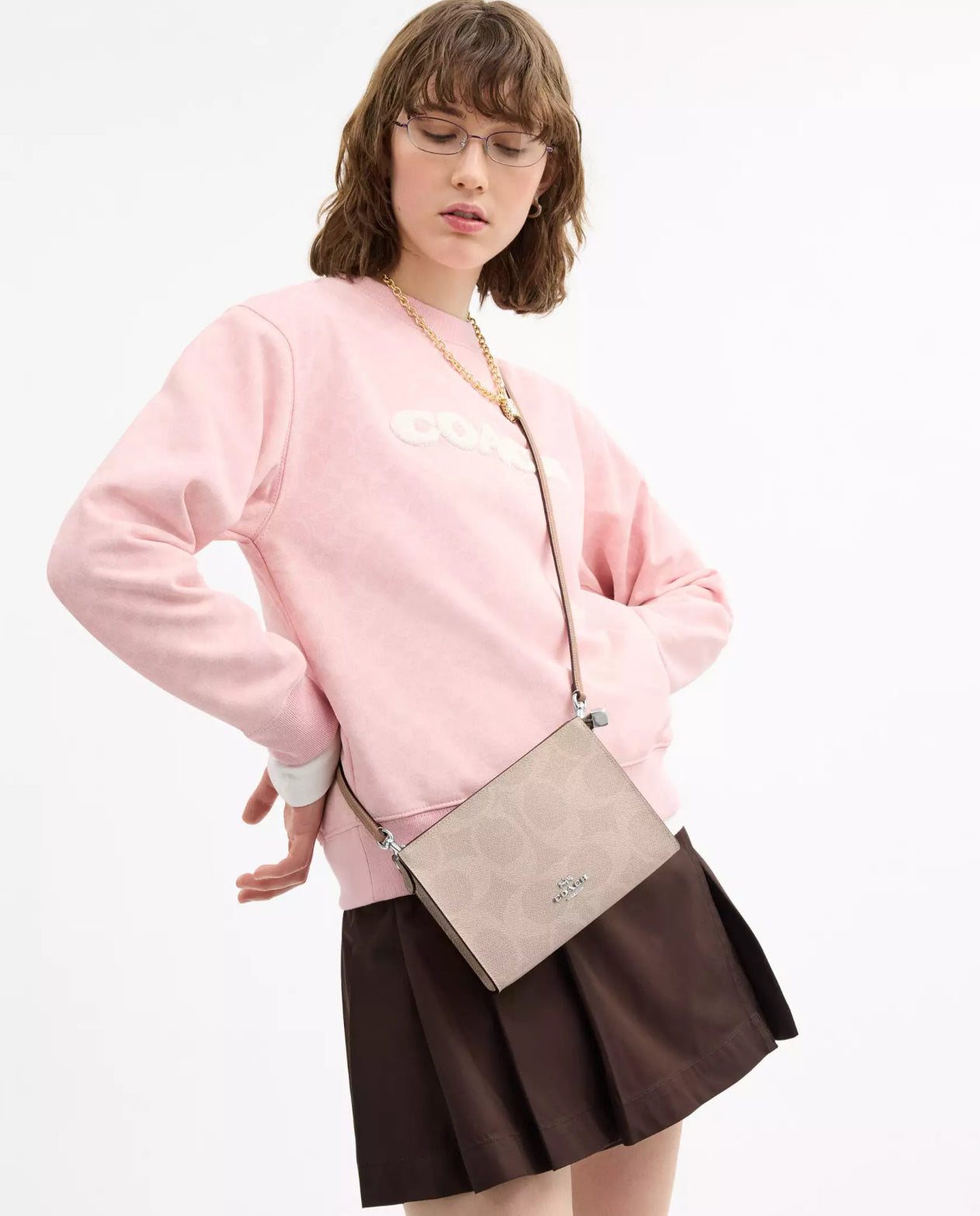 Slim Crossbody Bag In Signature Canvas COACH Silver/Sand/Taupe