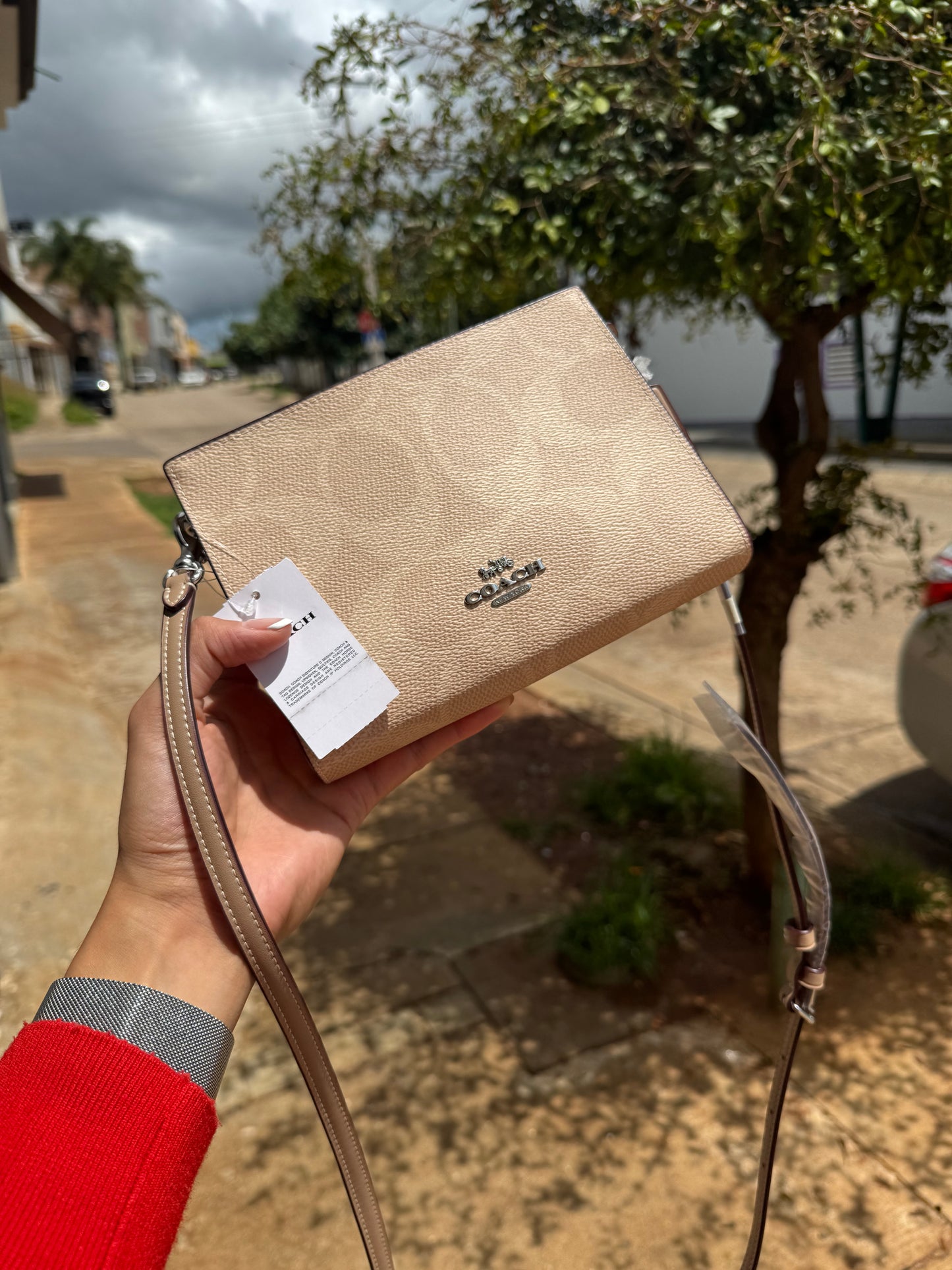Slim Crossbody Bag In Signature Canvas COACH Silver/Sand/Taupe