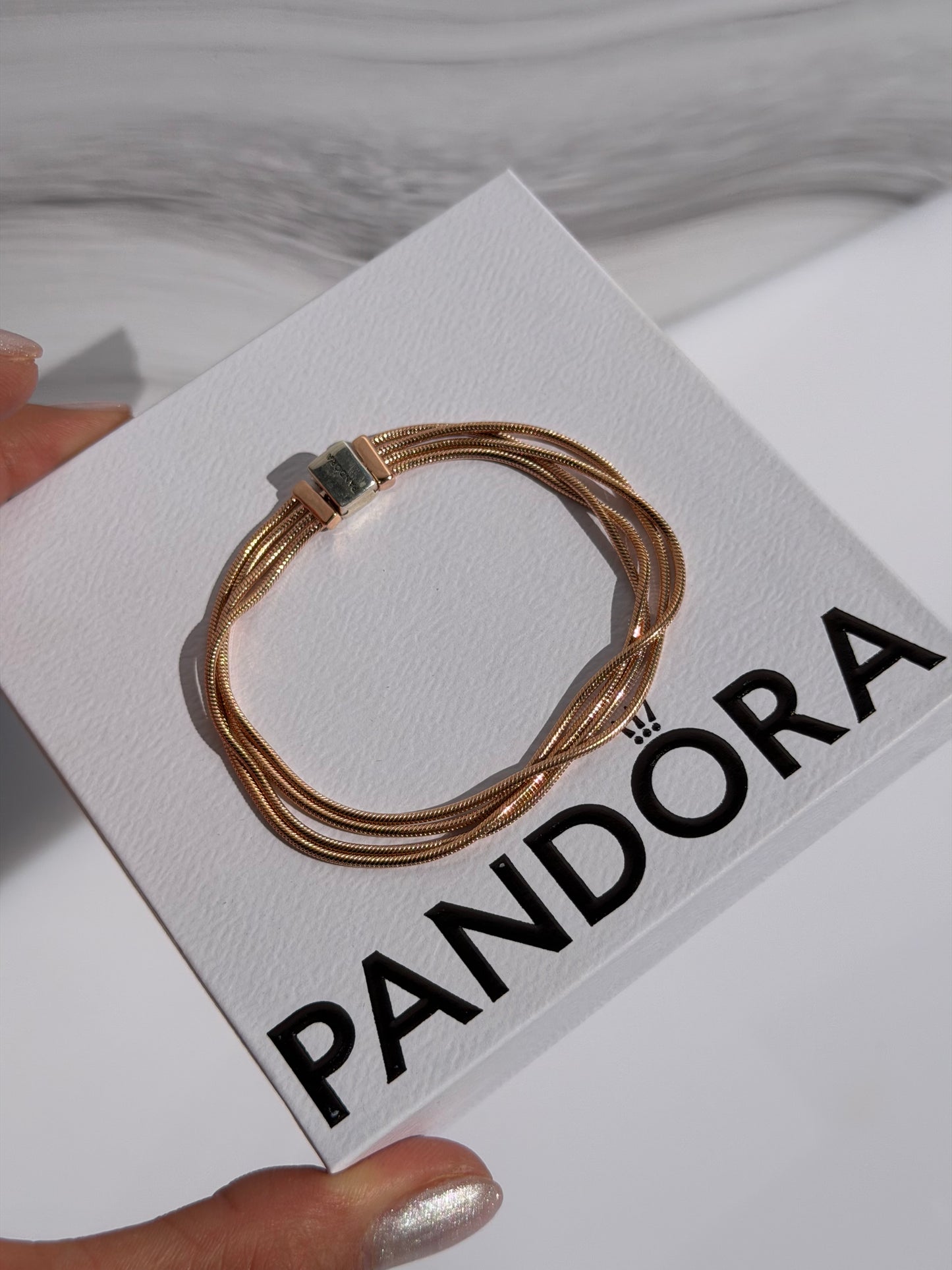 Brazalete Multicadena Oro Rosa PANDORA 17cm