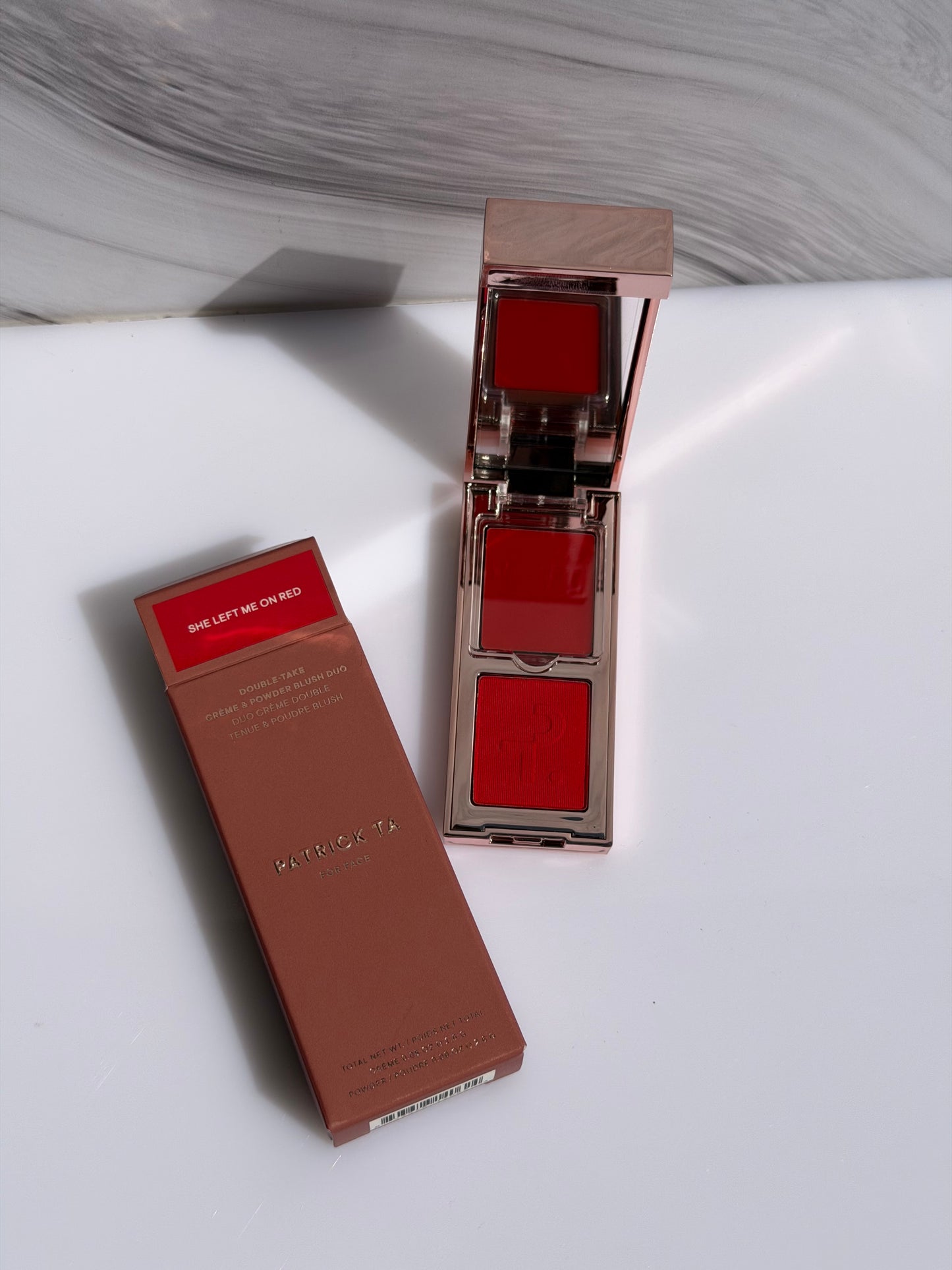 PATRICK TA Mini Major Headlines Double-Take Crème & Powder Blush Duo Tono- SHE LEFT ME ON RED