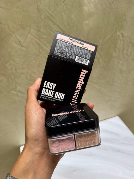 HUDA BEAUTY Easy Bake Loose Powder Brightening + Correcting Duo Tonos- Cherry Blossom Cake- Peach Pie