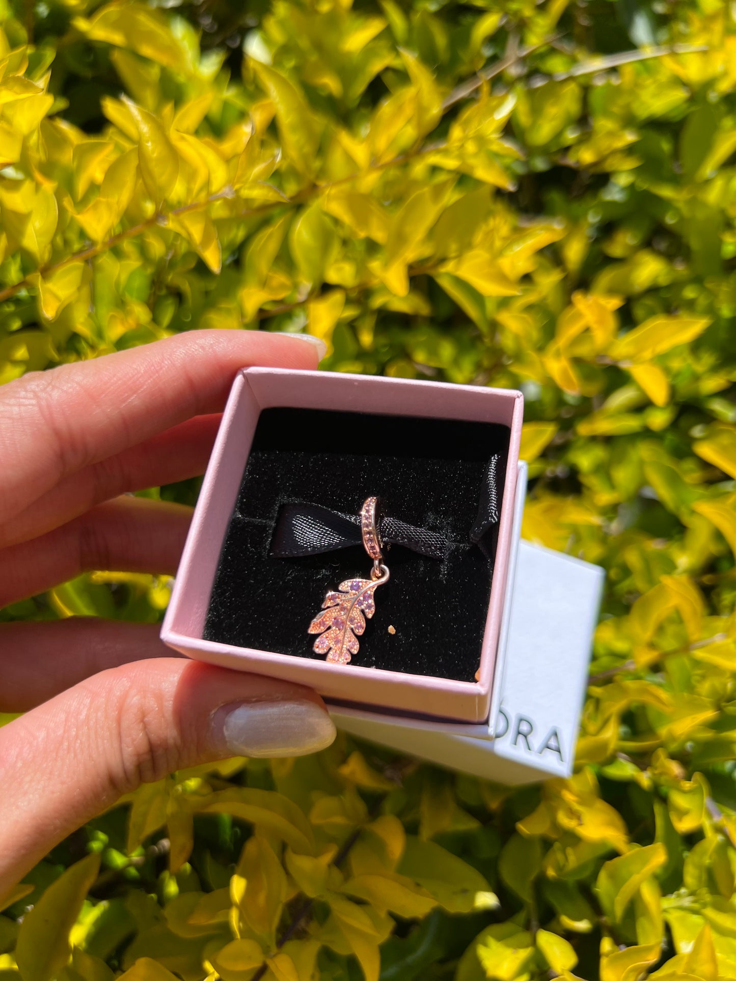 Charm colgante pluma con piedras lilas en oro rosado PANDORA ESPAÑA